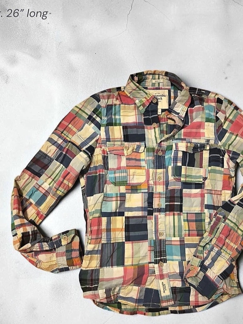 Abercrombie & Fitch Patchwork Plaid Muscle Fit Button Down Shirt Large